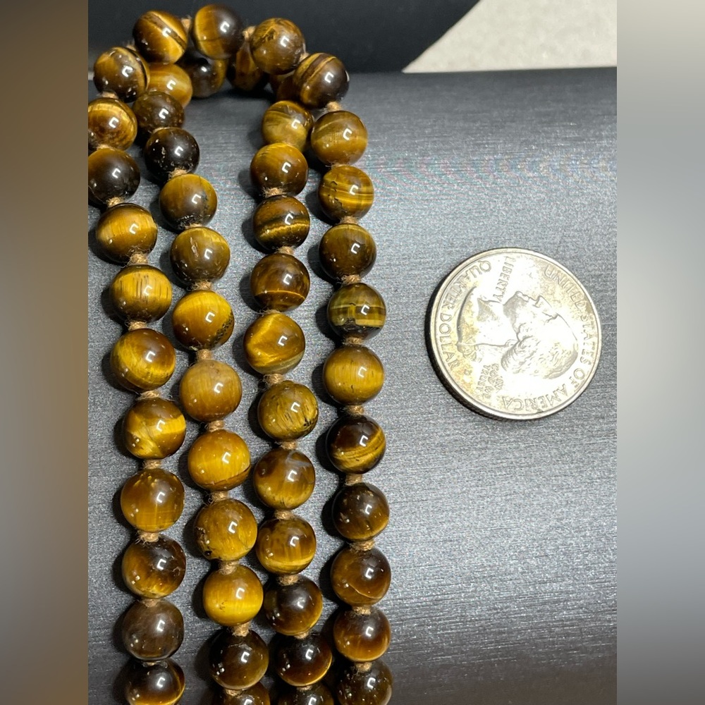 Vintage Tigers Eye Hand Knotted 10k Gold Clasp 25” Necklace Gorgeous Beads. - Picture 8 of 12